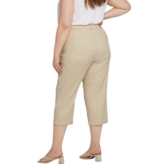 NEW NYDJ Cropped Utility Pants in Stretch Linen in Feather Tan SZ 16W - Picture 3 of 13